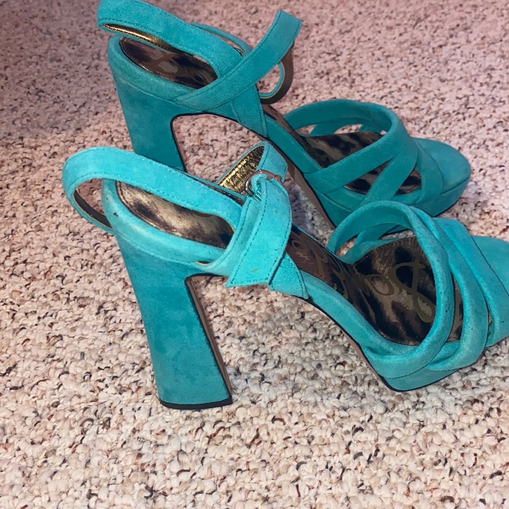 Sam Edelman Teal Suede Block Heel Sandals